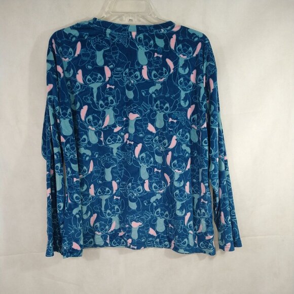 Disney Lilo and Stitch Pajama Top Shirt Women Size L 12 14 Blue Pink Long Sleeve - Picture 4 of 8